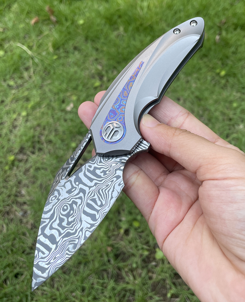 BESTECH NUKE BT2107F Grey Titanium Timascus Inlay Handle: 2.65" Damasteel Folding Knife
