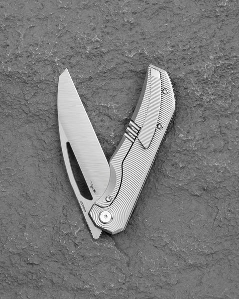 BESTECH TAIPAN BT2503C Titanium Handle: 3.73" Hollow Grinds MC Blade Frame Lock