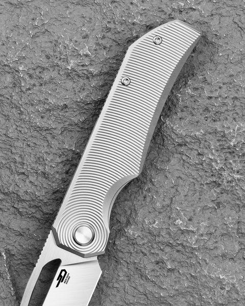 BESTECH TAIPAN BT2503C Titanium Handle: 3.73" Hollow Grinds MC Blade Frame Lock