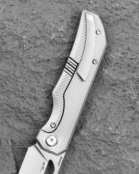 BESTECH TAIPAN BT2503C Titanium Handle: 3.73" Hollow Grinds MC Blade Frame Lock