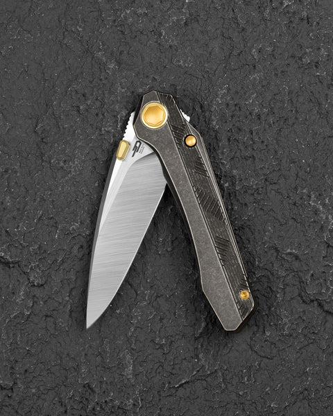 BESTECH WET NELLIE BT2505C Titanium Handle: 3.53" MC Blade Button Frame Lock