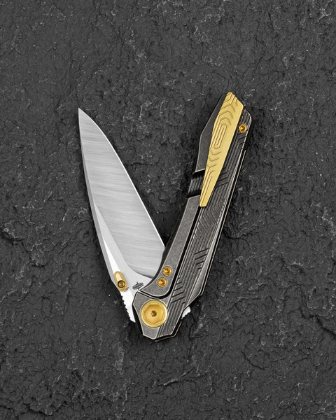 BESTECH WET NELLIE BT2505C Titanium Handle: 3.53" MC Blade Button Frame Lock
