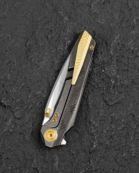 BESTECH WET NELLIE BT2505C Titanium Handle: 3.53" MC Blade Button Frame Lock
