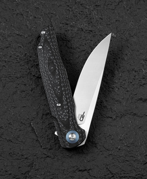 BESTECH ASCOT BG19A Interlayer with Carbon Fiber and G10 Handle 3.82" D2 Blade
