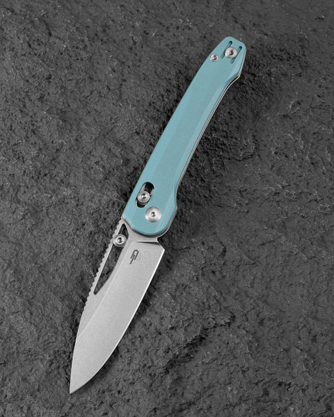 BESTECH COBBER BG68C Misty Blue G10 Handle: 3.37" 14C28N Blade, Bar Lock, Thumb Hole, Thumb Studs