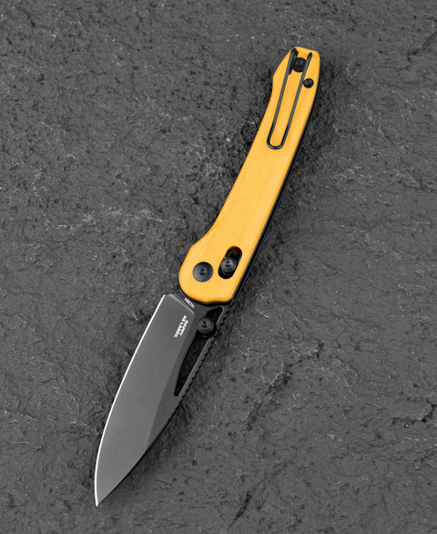 BESTECH COBBER BG68E Yellow G10 Handle: 3.37" 14C28N Blade, Bar Lock, Thumb Hole, Thumb Studs