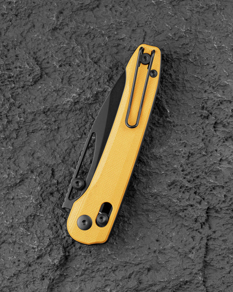 BESTECH COBBER BG68E Yellow G10 Handle: 3.37" 14C28N Blade, Bar Lock, Thumb Hole, Thumb Studs