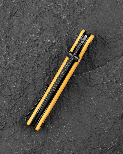 BESTECH COBBER BG68E Yellow G10 Handle: 3.37" 14C28N Blade, Bar Lock, Thumb Hole, Thumb Studs
