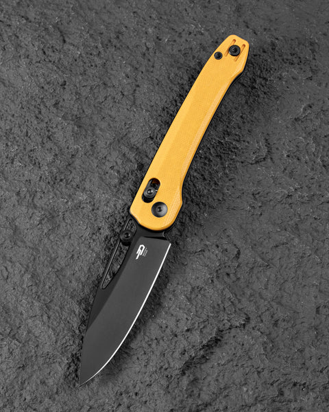 BESTECH COBBER BG68E Yellow G10 Handle: 3.37" 14C28N Blade, Bar Lock, Thumb Hole, Thumb Studs