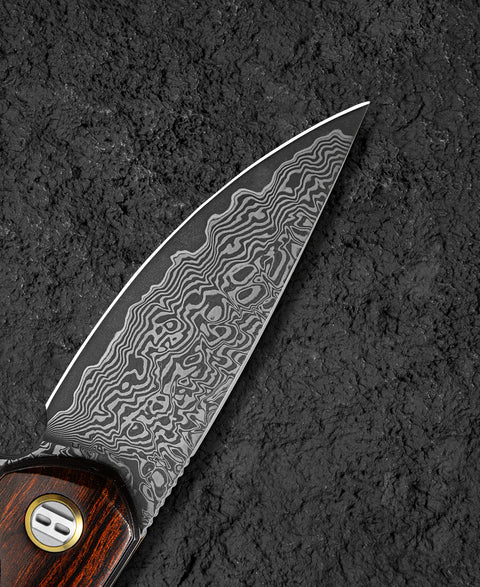 BESTECH BAMBI BL08D 3.11" Damascus Steel Blade Iron Wood Handle