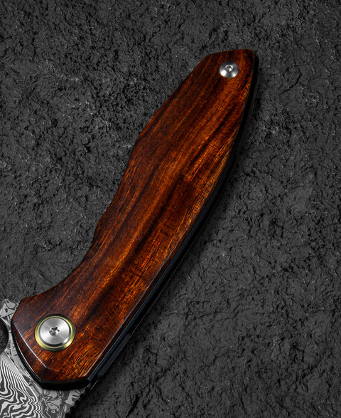 BESTECH BAMBI BL08D 3.11" Damascus Steel Blade Iron Wood Handle