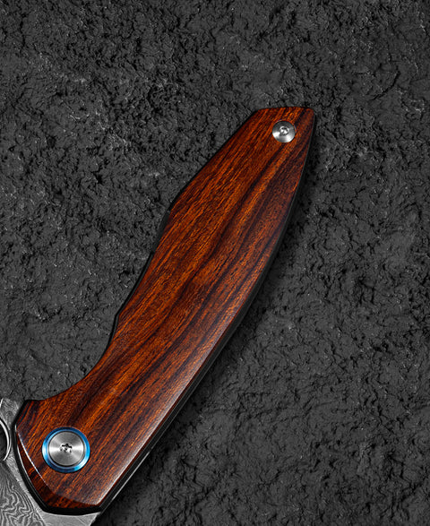 BESTECH BAMBI BL08E 3.11" Damascus Steel Blade Iron Wood Handle