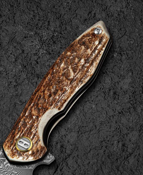 BESTECH BAMBI BL08G 3.11" Damascus Steel Blade Stag Horn Handle