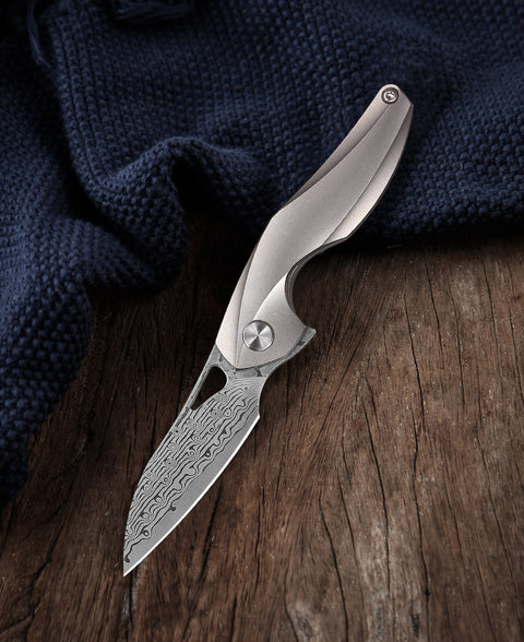 BESTECH THE RETICULAN BT1810G Titanium Handle: 2.09" Damascus Blade
