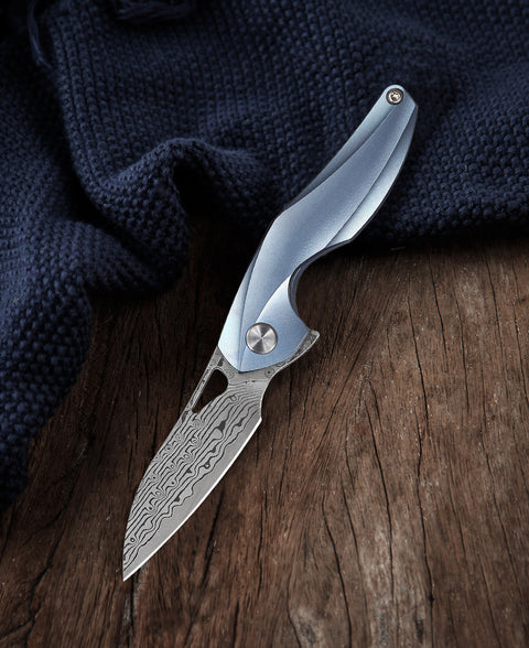 BESTECH THE RETICULAN BT1810H Titanium Handle: 2.09" Damascus Blade