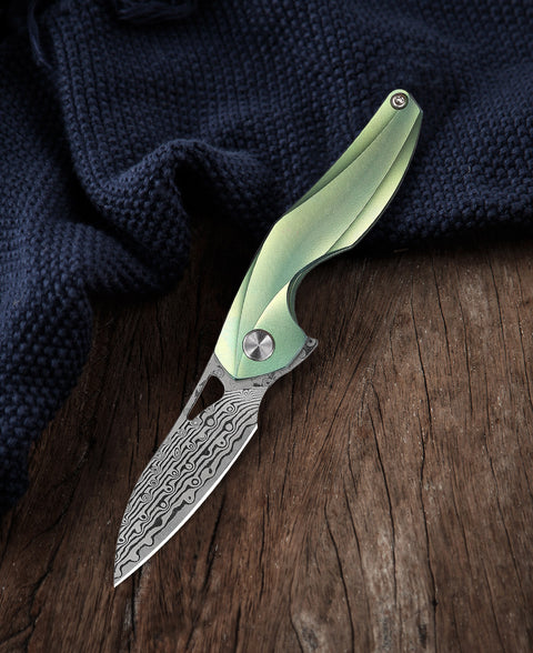 BESTECH THE RETICULAN BT1810I Titanium Handle: 2.09" Damascus Blade