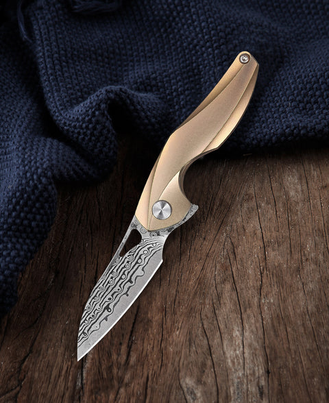BESTECH THE RETICULAN BT1810J Titanium Handle: 2.09" Damascus Blade