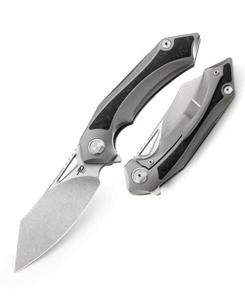 BESTECH KASTA BT1909A Titanium and Marble Carbon Fiber Inlay Handle: 3.46" M390 Blade
