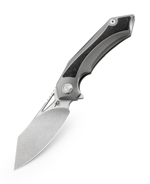 BESTECH KASTA BT1909A Titanium and Marble Carbon Fiber Inlay Handle: 3.46" M390 Blade
