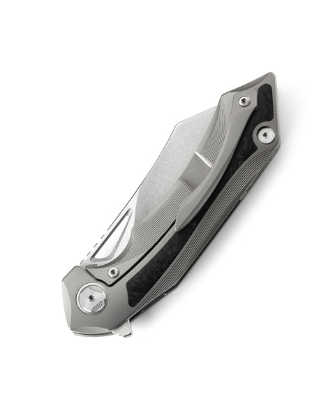 BESTECH KASTA BT1909A Titanium and Marble Carbon Fiber Inlay Handle: 3.46" M390 Blade