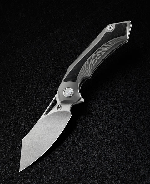 BESTECH KASTA BT1909A Titanium and Marble Carbon Fiber Inlay Handle: 3.46" M390 Blade