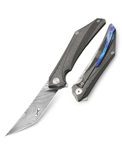BESTECH KAMOZA BT1911D Titanium Handle: 3.62" Damasteel Blade