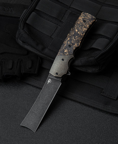 BESTECH SPANISH TIP RAZOR BT2101C Titanium+Carbon Fiber With Copper Foil Handle: 3.79" M390 Blade