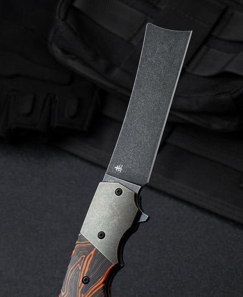 BESTECH SPANISH TIP RAZOR BT2101D Titanium+Black Orange G10 Handle: 3.79" M390 Blade