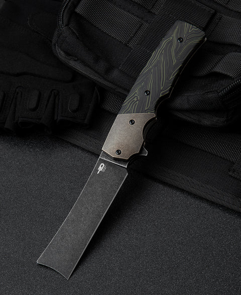 BESTECH SPANISH TIP RAZOR BT2101E Titanium+Black Green G10 Handle: 3.79" M390 Blade