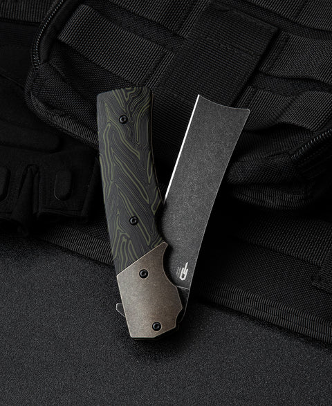 BESTECH SPANISH TIP RAZOR BT2101E Titanium+Black Green G10 Handle: 3.79" M390 Blade