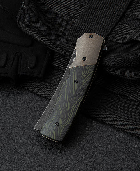 BESTECH SPANISH TIP RAZOR BT2101E Titanium+Black Green G10 Handle: 3.79" M390 Blade