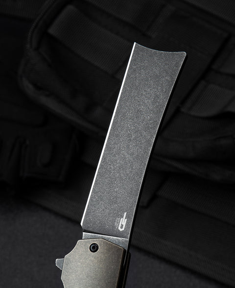 BESTECH SPANISH TIP RAZOR BT2101E Titanium+Black Green G10 Handle: 3.79" M390 Blade