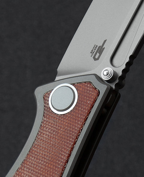 BESTECH TOGATTA BT2102A Titanium+Natural Canvas Micarta Inlay Handle: 3.74" M390 Blade