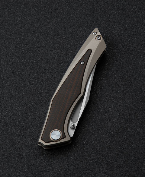 BESTECH TOGATTA BT2102C Titanium+Black Orange Carbon Fiber Inlay Handle: 3.74" M390 Blade