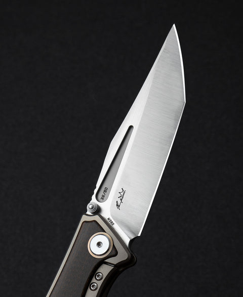 BESTECH TOGATTA BT2102C Titanium+Black Orange Carbon Fiber Inlay Handle: 3.74" M390 Blade