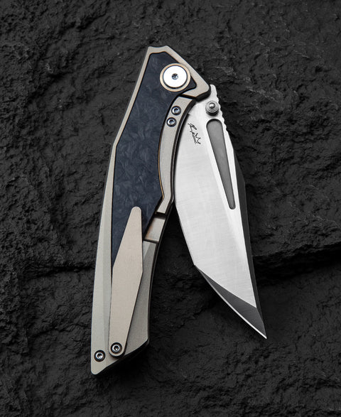 BESTECH TOGATTA BT2102F Titanium+Marble Carbon Fiber Inlay Handle: 3.74" M390 Blade