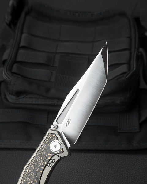 BESTECH TOGATTA BT2102G Titanium +Damascus Copper Carbon Fiber Inlay  Handle: 3.74" M390 Blade