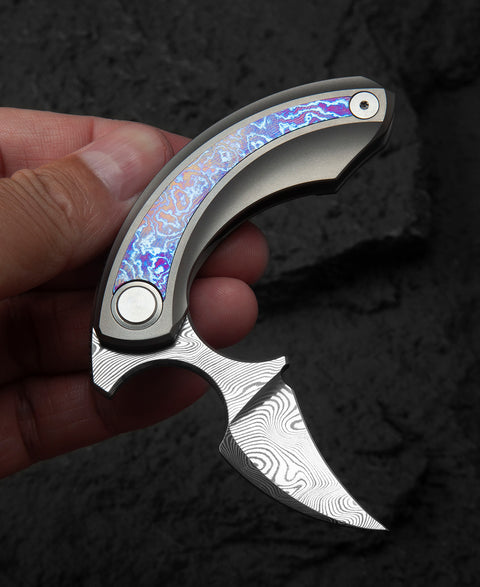 BESTECH STRELIT BT2103K Titanium+Timascus Handle: 2.19" Damasteel Blade