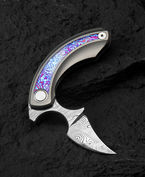 BESTECH STRELIT BT2103K Titanium+Timascus Handle: 2.19" Damasteel Blade