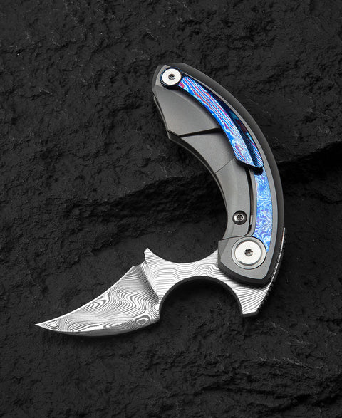 BESTECH STRELIT BT2103K Titanium+Timascus Handle: 2.19" Damasteel Blade