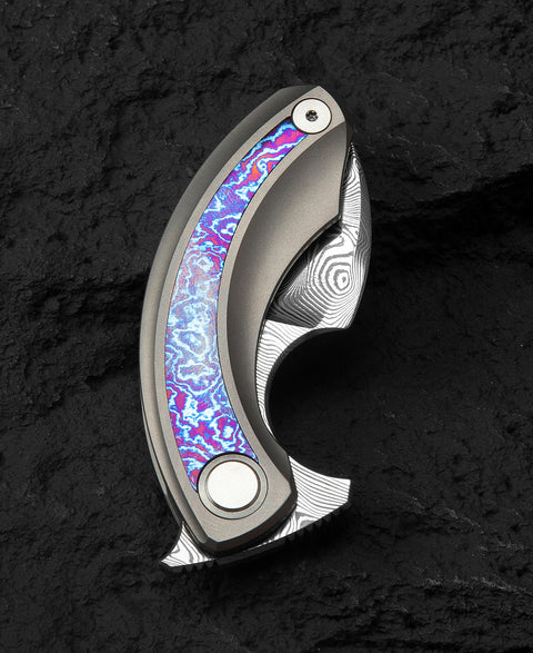 BESTECH STRELIT BT2103K Titanium+Timascus Handle: 2.19" Damasteel Blade