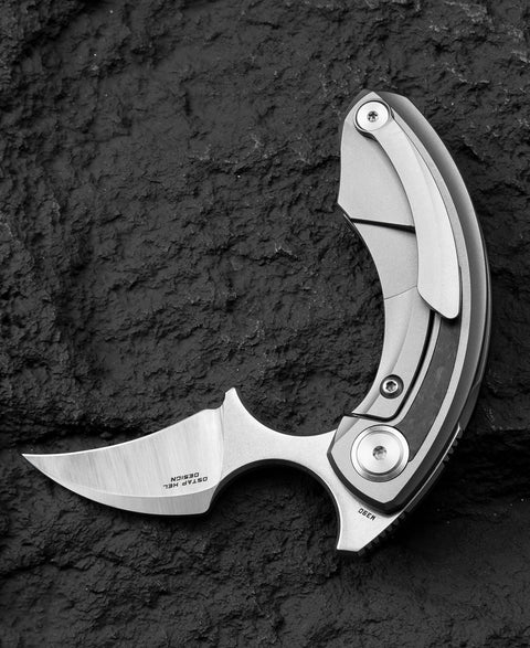 BESTECH STRELIT BT2103M Titanium+Marble Carbon Fiber Inlay Handle: 2.19" M390 Blade