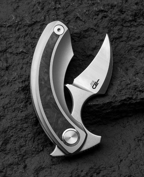 BESTECH STRELIT BT2103M Titanium+Marble Carbon Fiber Inlay Handle: 2.19" M390 Blade