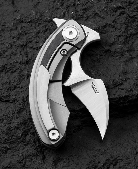 BESTECH STRELIT BT2103M Titanium+Marble Carbon Fiber Inlay Handle: 2.19" M390 Blade