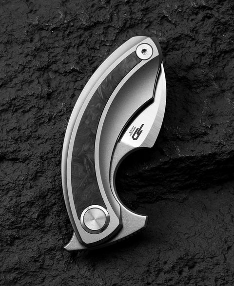 BESTECH STRELIT BT2103M Titanium+Marble Carbon Fiber Inlay Handle: 2.19" M390 Blade
