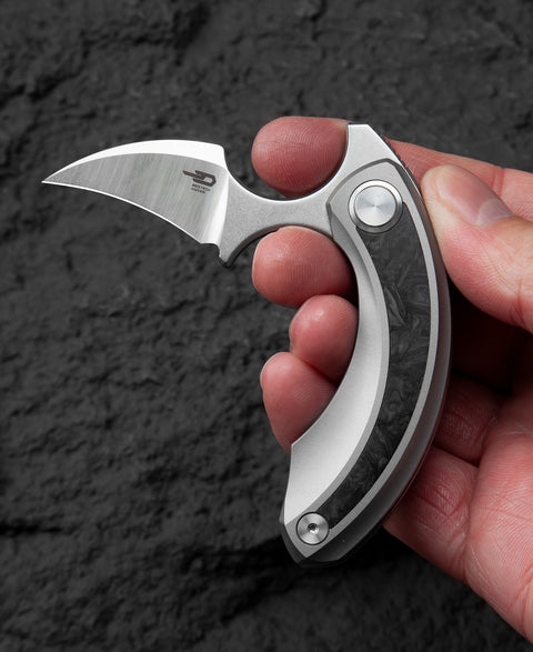BESTECH STRELIT BT2103M Titanium+Marble Carbon Fiber Inlay Handle: 2.19" M390 Blade
