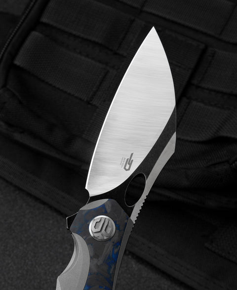 BESTECH NOGARD BT2105A Titanium+Black Blue Marble Carbon Fiber Inlay Handle: 3.35" M390 Blade