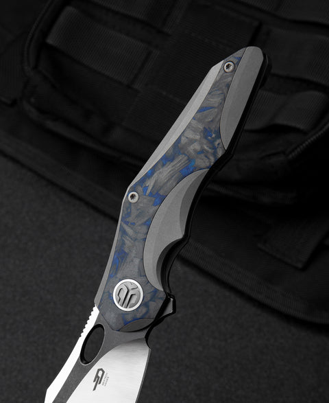 BESTECH NOGARD BT2105A Titanium+Black Blue Marble Carbon Fiber Inlay Handle: 3.35" M390 Blade