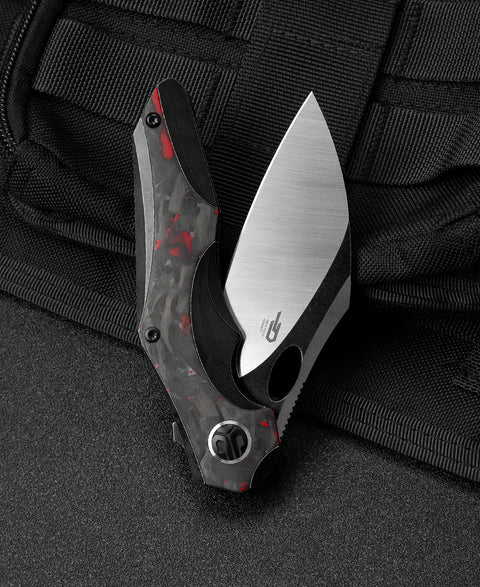 BESTECH NOGARD BT2105D Titanium+Black Red Marble Carbon Fiber Inlay Handle: 3.35" M390 Blade