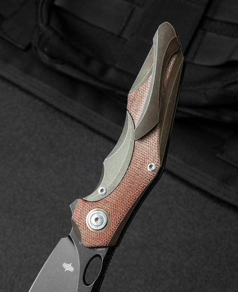 BESTECH NOGARD BT2105F Titanium+Natural Canvas Micarta Inlay Handle: 3.35" M390 Blade